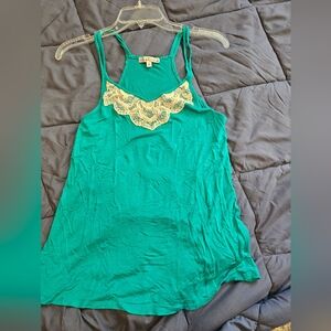 Teal With Lace Trim Tank Top